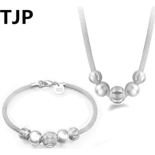 TJP Fashion 925 Sterling Silver Necklaces Jewelry Sets For Women Party Trendy Popcorn Chain Bracelets For Girl Engagement Hot
