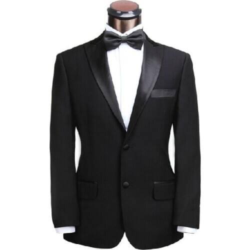 Shiny Lapel Black Groom Tuxedos Men Work Suits Wedding Party Clothes Prom Coat Trousers Set (Jacket+Pants+Bow Tie) NO:404