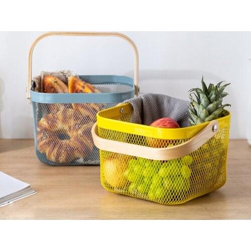 Nordic Iron Storage Basket Portable Picnic Basket Kitchen Snacks Vegetable Fruit Storage Container Bread Sundries Storage Box