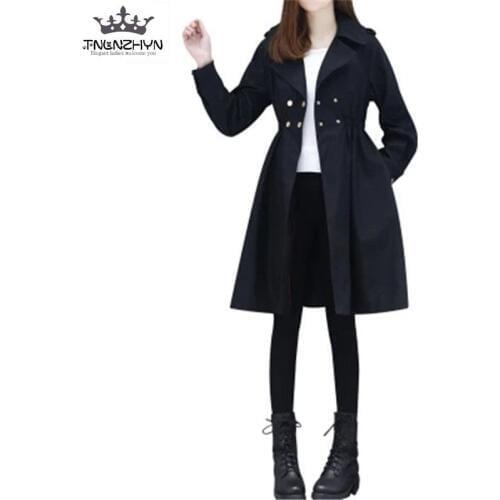 TNLNZHYN 2019 New Spring Womens Trench Coat Casual Pockets Long sleeves Windbreaker Coat Plus Size 5XL Medium Long Outerwear Y52