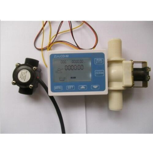 NEW 3/4" Water Flow Control LCD Meter + Flow Sensor + Solenoid Valve