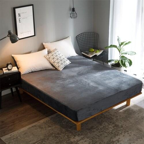 Solid Color Flannel Bed Sheets Winter Warm Plush Fitted Sheet Soft Mink Cashmere Bed Linen Mattress Cover Elastic Bedspread