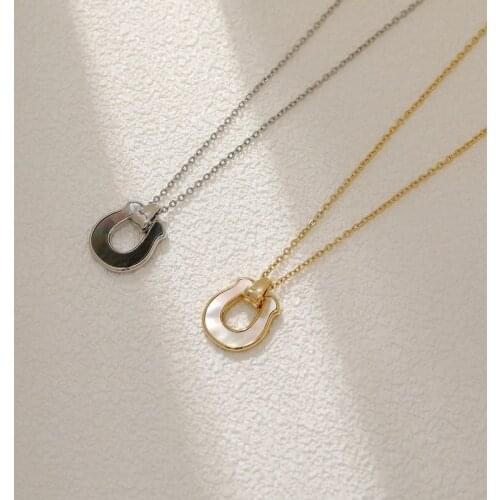 ALLNEWME Simple 2 Styles Irregular Geometric Shell Pendant Necklace for Women Ladies Gold Color Thin Chain Necklace Accessories
