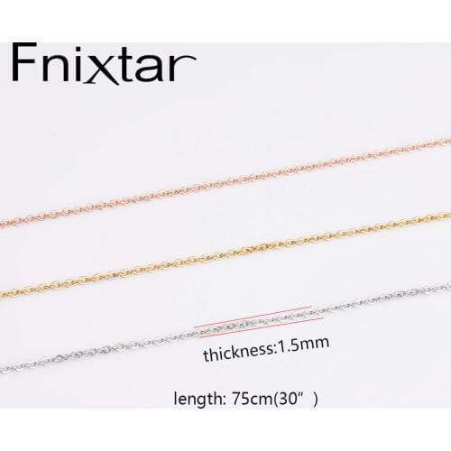 Fnixtar Stainless Steel Cable Chain Necklace Thickness 1.5mm For Small Size Hole Bead Charm Length 30" 75cm 10 Piece/lot