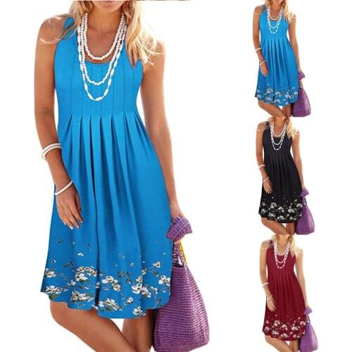 Womens Summer Dresses New Style O-neck Print Casual Sleeveless Beach Dress Short Dress Vestido Robe Vestidos Sukienki Elbise