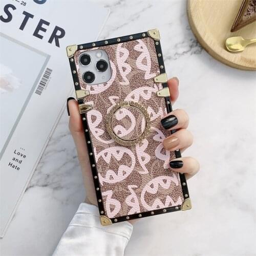 Luxury Square PU Leather Phone Case For Samsung Galaxy S20FE S9 S10 Plus S10Lite Note 10 21ultra A50 A70 Ring bracket back cover