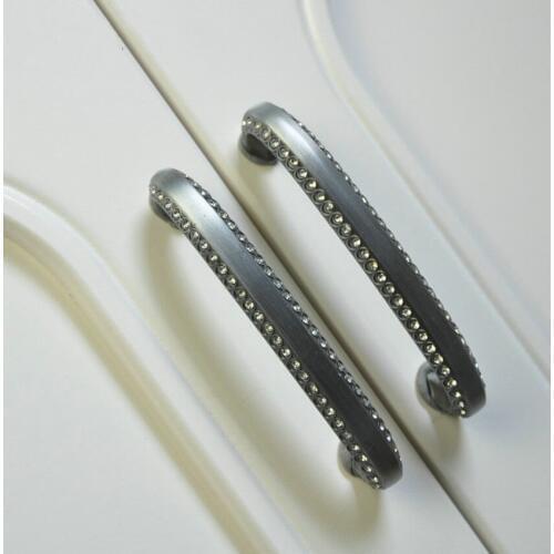 128mm Retro rhinestone furniture handles3.8"Antique iron dresser cabinet door pulls 5"Glass crystal drop rings drawer knobs 96mm