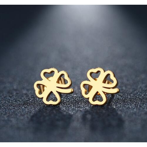 DOTIFI Stainless Steel Stud Earring For Women Man Hollow Clover Gold And Silver Color Lovers Engagement Jewelry Drop Shipping
