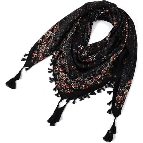 Scarf Winter Women Cotton Ladies Bohemian Print Shawl Russian Ethnic Wraps Tassel Scarves Bufanda Mujer Foulard Femme Square