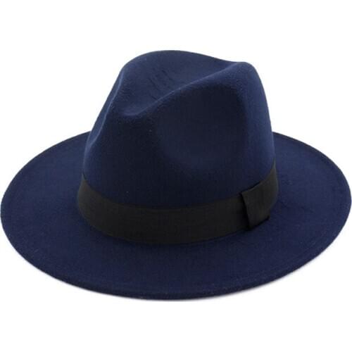 X3011 Unisex Woolen Hat British Fedora Hat Adult Fashion Wool Felt Caps Brim Broad-Brimmed Hats Adjust Size Fedora Wool Hat