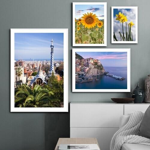 Nordic Decor Lanscape Wall Art Canvas Barcelona Sunflowers Poster and Print Painting Decor Picture for Living Room Home Decor