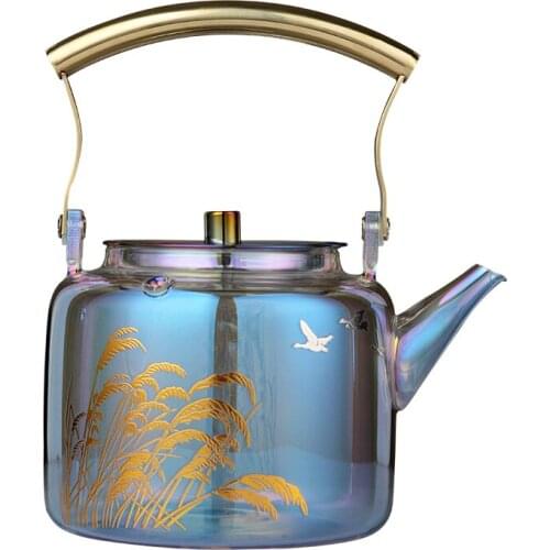 Colorful Orchid Glass Kettle High temperature resistance can heat the teapot Stainless steel handle with built-in filter 900ml