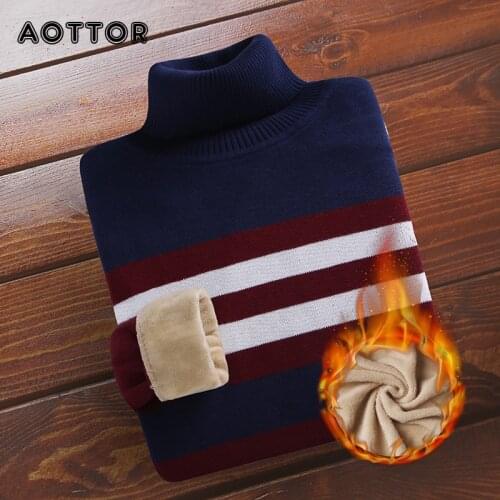Autumn Winter New Mens Casual Knit Sweaters Plus Velvet Sweater Pullovers Turtleneck Base Shirt Male Warm Brand Inner Clothes