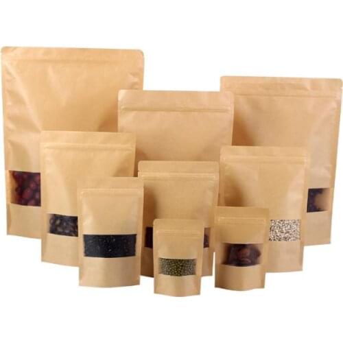 Waterproof window Kraft Paper Bag Gift Candy coffee seed Packaging Recyclable Zip Lock Seal bags