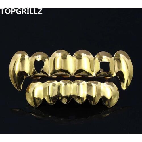 TOPGRILLZ New Top Hollow Heart n Square love Teeth Grillz Vampire fangs high-quality hip-hop Tooth Grills