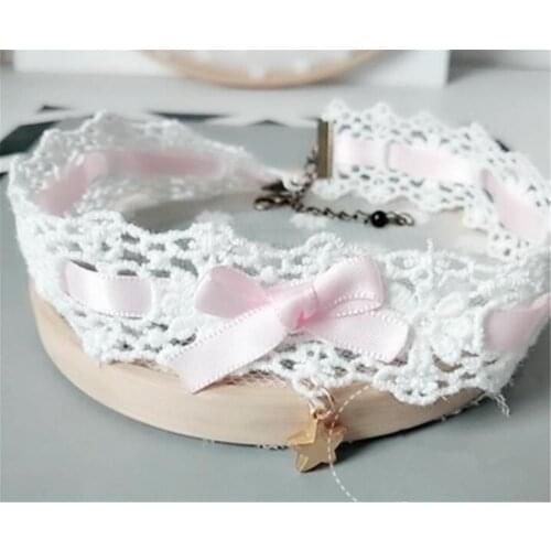 Japan lace bownot pendant Choker Harajuku Cute Lolita Ribbon Chain Cosplay Women Necklace B780