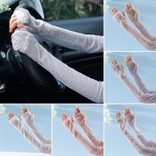 Womens Floral Print Long Sleeve Summer Sun Protection Ice Silk Half Finger Driving Arm Sleeves Elastic Breathable Arm Sleeves