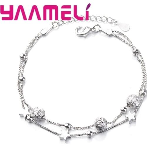 925 Stamp Sterling Silver Jewelry High Quality Fashion Woman Bracelet Retro Ball Star Simple Bangle Wristband for Woman Girl