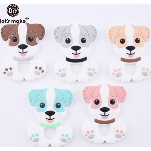 Lets Make Gray Color DIY Nursing Pendant Teething Necklace Making Silicone Cartoon Dog Baby Teether 10pc Silicone Toys Teethers