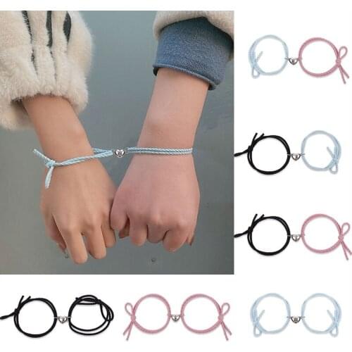 2Pcs Couple Minimalist Heart Lovers Matching Friendship Bracelet Rope Braided Magnetic Distance Bracelet Kit Lover Jewelry
