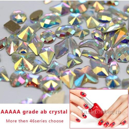 20p Top quanlity faceted Crystal AB Multi-shape Nails Rhinestone Flatback Nail Art Decoration DIY Non hotfix glitter Gem No31-46