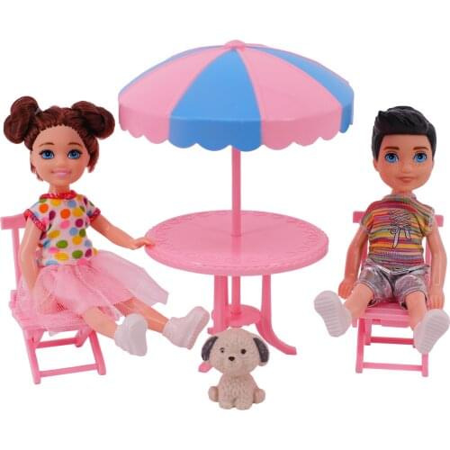 Doll Accessories Table Umbrella Folding Chairs Kelly Doll And pets Cute Kelly Doll For Girls Toys Gifts