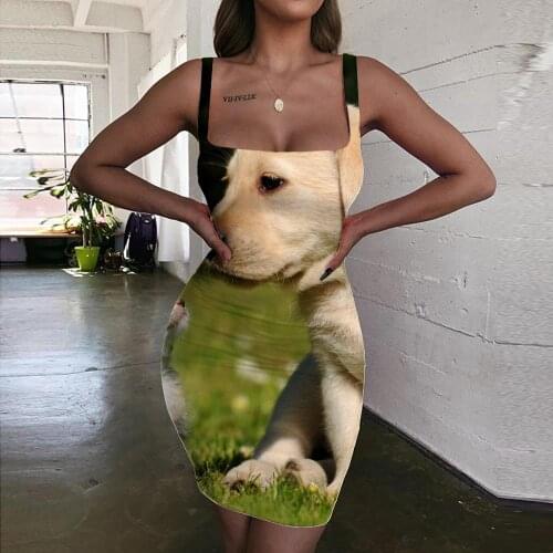 Giyu Brand Dog Dresses Women Cat Bodycon Dress Lovely Sundress Animal Halter Sleeveless Womens Clothing Club New Boho Femme