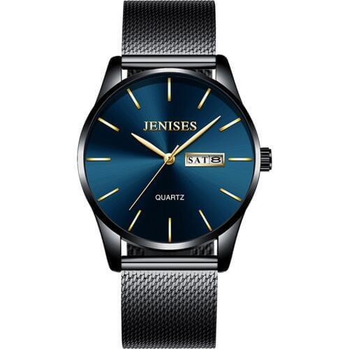 Men Watch Black Steel Mesh Waterproof Quartz Man Watch Date Week Display Male Clock Orologio Uomo Fashion Business Mens Watches