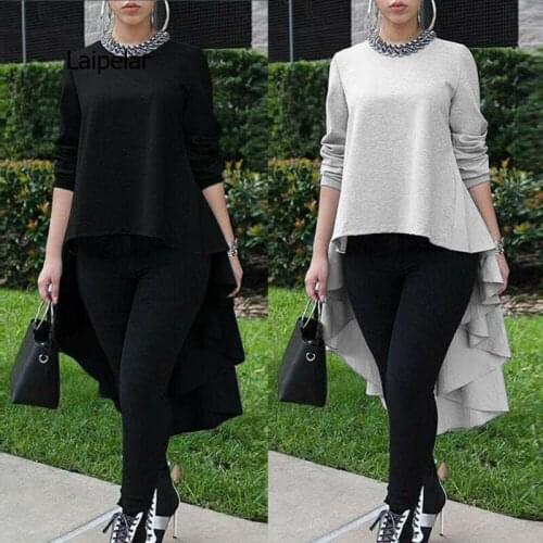 Womens Long Sleeve Asymmetrical Waterfall Shirt Tops High Low Loose Blouse Tunic Plus Size
