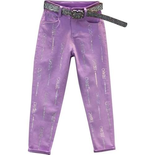 Denim Pants Jeans Woman 2021 Autumn Women Ins Fashion Bling Bling Rhinestone Jeans Female Harem pants Trousers
