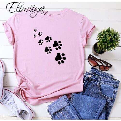Elimiiya Footmark Printed 2021 Summer Short Sleeve T-Shirt Women Tee Shirt Loose Solid Basic Women Casual O-neck Hipster Tops