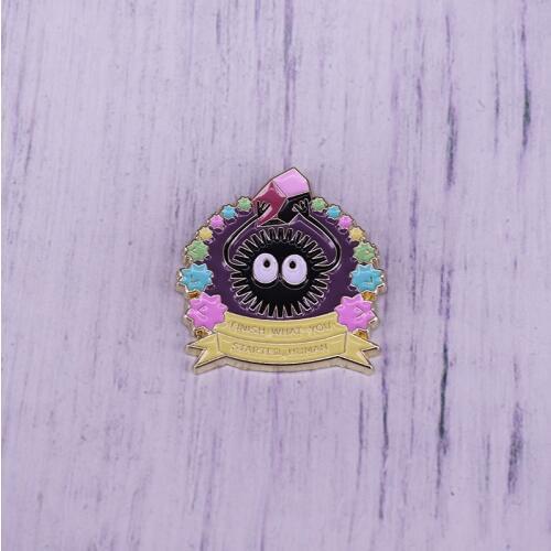 Soot sprite enamel pin ,finish what you started,human qoute pin,Spirited Away inspired pin badge