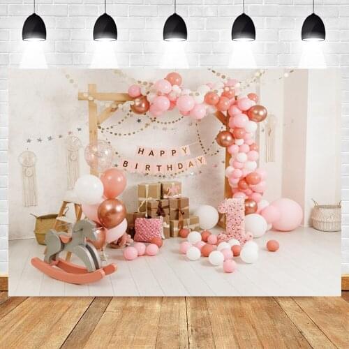 Pink Balloon Baby 1st Birthday Gift Toy Princess Girl Photography Backdrop Photographic Background For Photo Studio Photophone