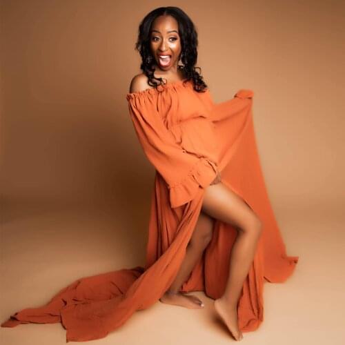 Photo Shoot Off Shoulder Cotton Robe Long Sleeves Maternity Dresses Evening Party Costume for Women Photography Accessories