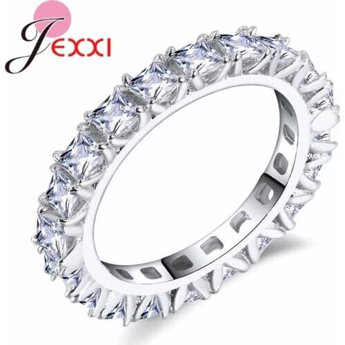 White Crystal Rings for Women Cubic Zirconia Jewelry Classic 925 Sterling Silver Ring with Stones Valentines Day Gifts