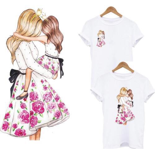 Lovely Mom&Girl Heat Transfer Applique Sticker On Clothes DIY Washable Girl T-shirt Iron On Patches For Clothing Accessory Decor