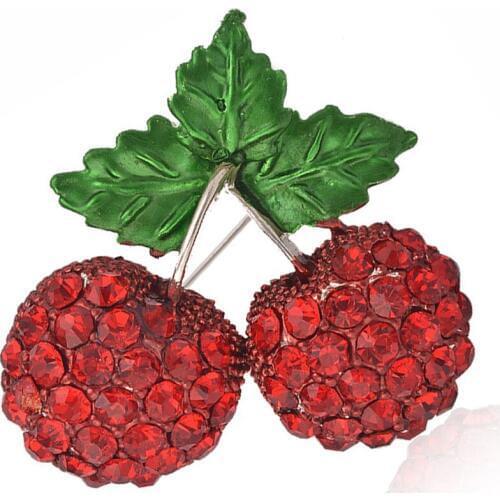 Trendy Charming Rhinestone Cherry Brooches Pins For Women Collar Banquet Decoration Fashion Corsage Jewelry Brosche XZ042