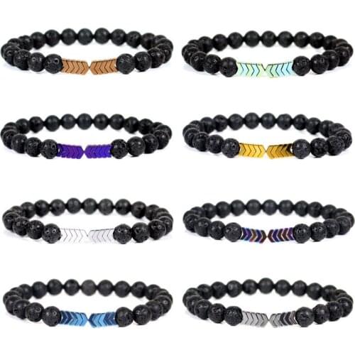 2020 Fashion Lava stone Handmade Beaded Bracelet For Men Women Couple Gifts Trendy Hematite Arrow Bracelets Jewelry
