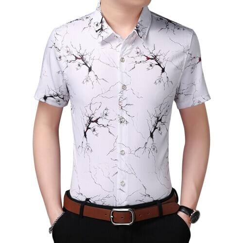 Men Clothes 2020 Summer New Mens Shirt Fashion Casual Print Slim Short Sleeve Shirt Men Tops Brands Plus Size 5XL 6XL 7XL