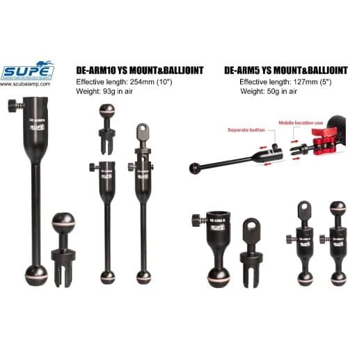 SUPE Scubalamp DE ARM-Ball/DE ARM-YS (5inch/10inch) Detachable Arm Scuba Diving Accessories Photography Dive Equipment Ball/YS
