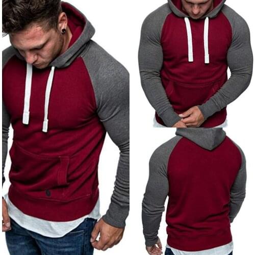 New Men Slim Color Matching Long-sleeved Pullover Colorblock Hooded Sweater Plus Size Fashion Casual Sports Jacket Running Coat