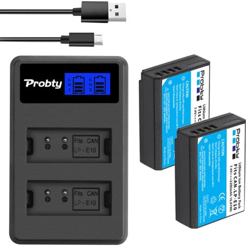 Probty 1800mAh LP-E10 LPE10 LP E10 Camera Battery +LCD Dual USB Charger for Canon 1100D 1200D 1300D Rebel T3 T5 KISS X50