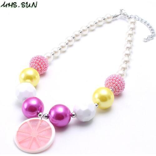 MHS.SUN Spring New Style Girls Kids Chunky Beads Necklace With Lemon Pendants Baby Child Bubblegum Beads Chunky Necklace Jewelry