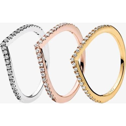 Authentic 925 Sterling Silver Polished Wishing Bone Laminated C Ring For Womens Engagement Jewelry Anniversary