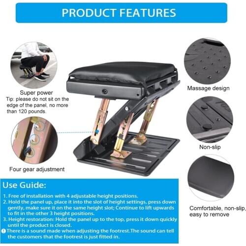 Adjustable 4-Level Height Footrest With Removable Soft Foot Rest Pad Max-load 120lbs With Massaging Beads For Car Under Desk