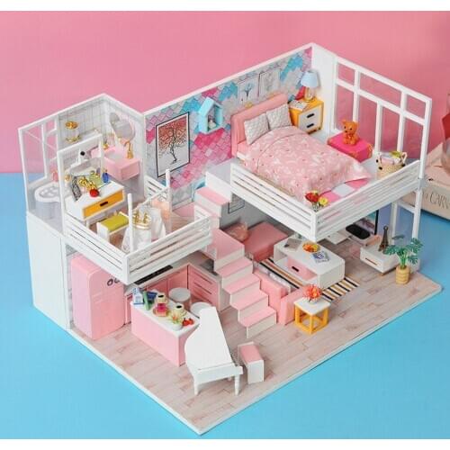 Romantic 1/24 Dollhouse Miniature DIY House Kits Cabin Creative Room Perfect DIY Gift for Friends Lovers and Families