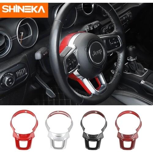 SHINEKA Car Interior Steering Wheel Base Upper Decor Cover Stickers Accessories For Jeep Gladiator JT For Jeep Wrangler JL 2018