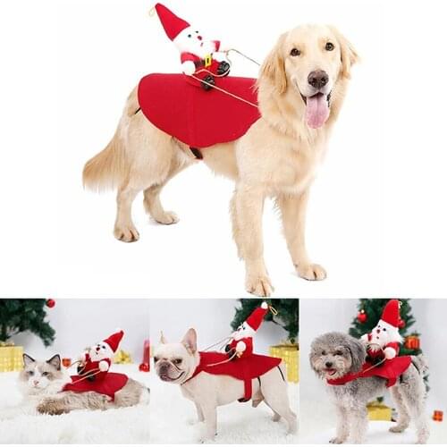 Dog Christmas Pet Clothes Santa Claus Riding A Deer Jacket Coat Pet Christmas Dog Apparel Costumes For Small Large Dog Outfit