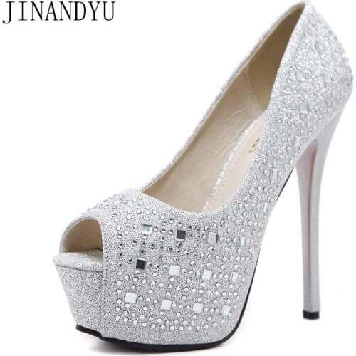 Crystal Platform Stiletto Heels 14cm Peep Toe Woman Pumps Sexy Shoes for Women Heels Wedding Shoes Bride Fashion Women Sandals