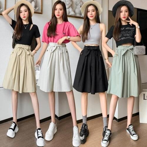 Wide-leg pants womens summer 2021 new high-waist slim casual womens pants five-point pants loose and good matching pants trend